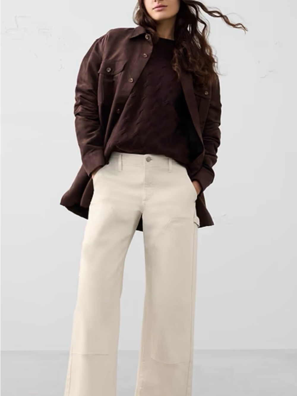 Banana Republic Cream Wide-Leg Cotton Pants